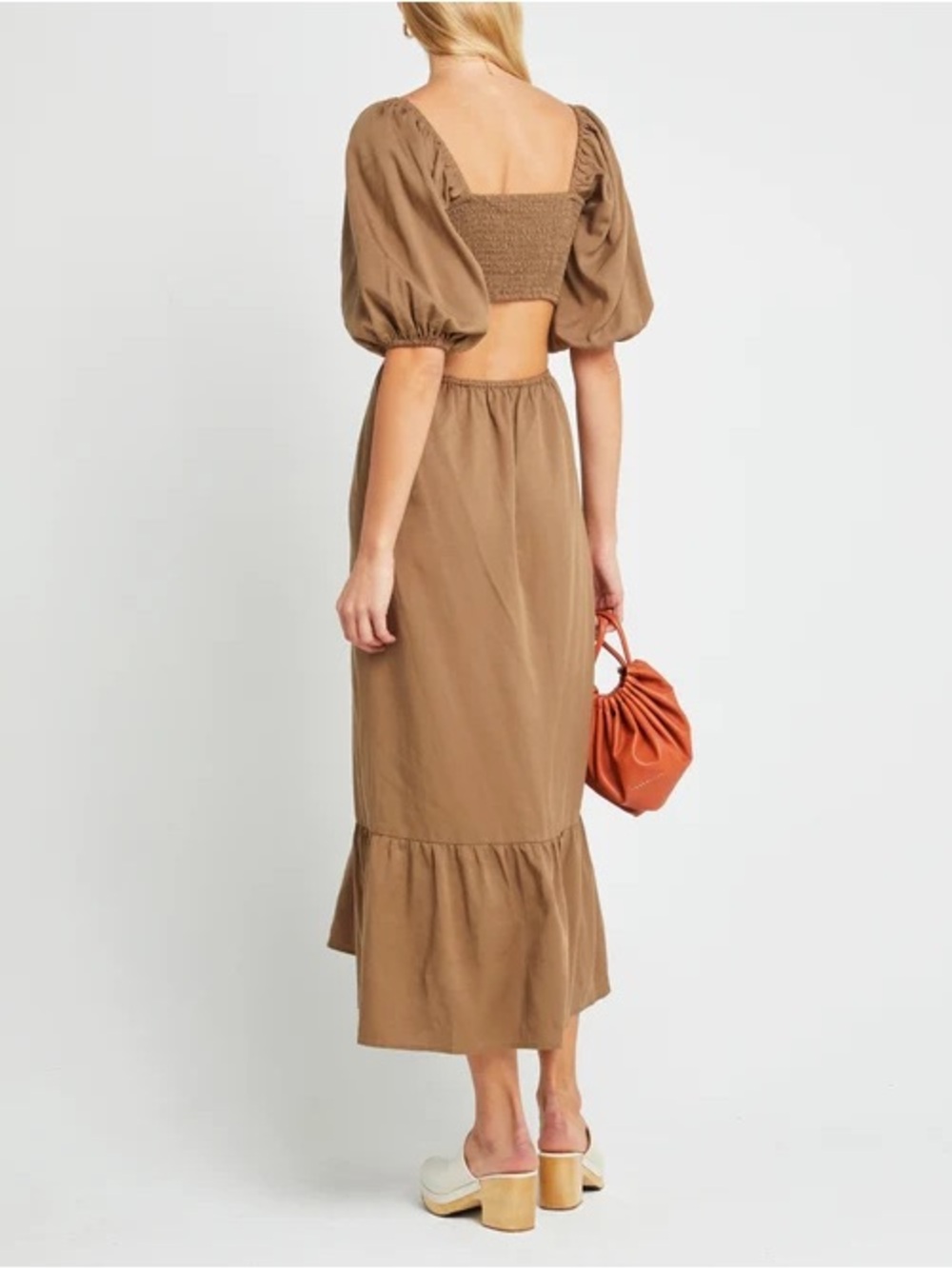 O.P.T. Leighton Midi Dress in Mocha puff sleeve Cottagecore coquette renfaire - Picture 2 of 12